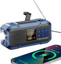 Emergency Weather Radio with IPX5 Waterproof Portable Bluetooth Speaker,USB-C Solar Hand Crank,NOAA Alarm AM FM Radio,Flashlight,SOS Alarm,2000mAh Cell Phone Charger for Camping and Survival (Blue)
