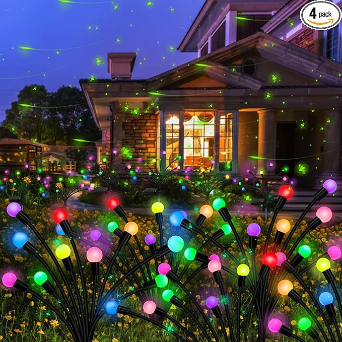 Kohlrabi Solar Garden Lights Outdoor, 4 Pack 32 LED Solar Firefly Lights Waterproof, Sway by Wind, Swaying Light for Yard Patio Backyard Garden Planter Flower Bed Pathway Outdoor Decoration