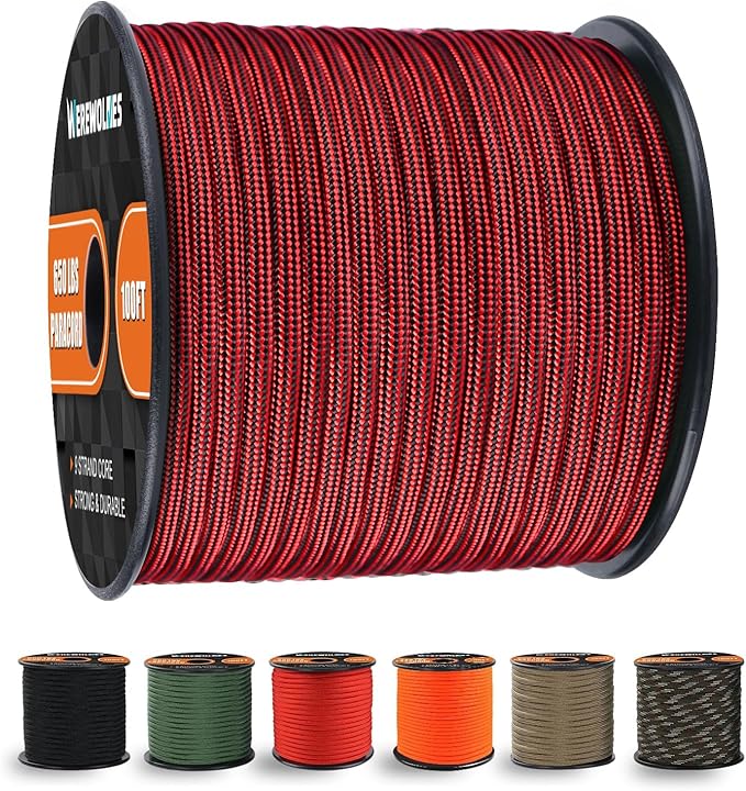 WEREWOLVES 650lb Paracord/Parachute Cord - 9 Strand Paracord Rope - 100', 200' Spools of Parachute Cord, Type III Paracord for Camping, Survival