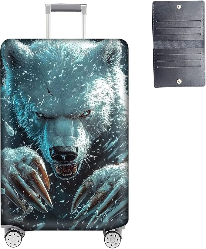 Luggage Cover Protector for 26-28 Inch Suitcases, TSA Approved Elastic Travel Suitcase Covers, Anti-Scratch Washable Luggage Sleeve for Carry On & Checked Bags, White Bear with Claws