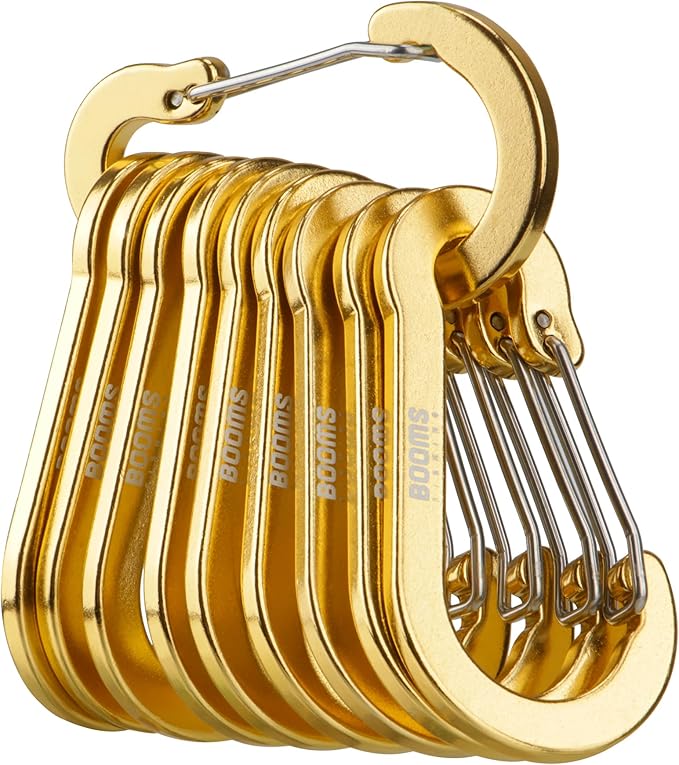 Booms Fishing CC5 Multi-Use Carabiner Clips, 10 Pack 2.3"/ 3.1" Caribeener Clips, Mini Keychain Caribeaner Clip, Aluminum D Ring Carabiners
