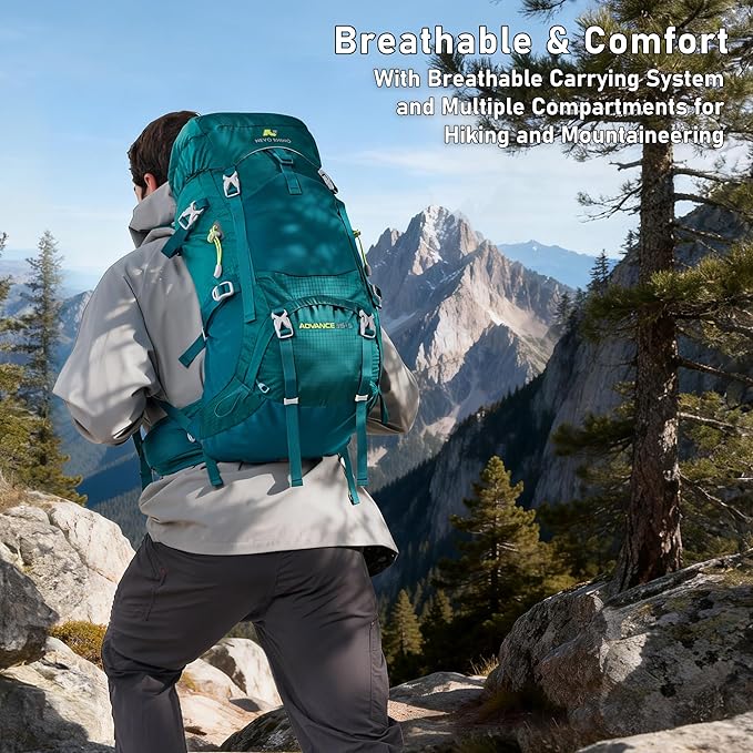 N NEVO RHINO 40L Internal Frame Hiking Backpack for Men Women with Rain Cover, Lightweight Outdoor Backpacking Backpack for Camping, Hiking, Traveling
