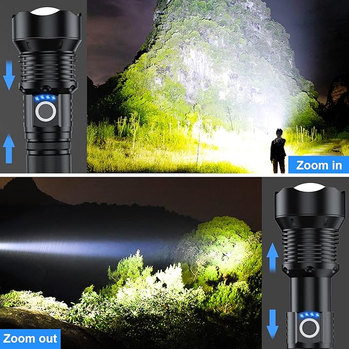 MILAOSHU Rechargeable Flashlights 90000 High Lumens - 2 Pack, Super Bright 12 Hours Long Life LED Flashlight with 5 Modes, High Powered Flash Light for Home, Outdoor