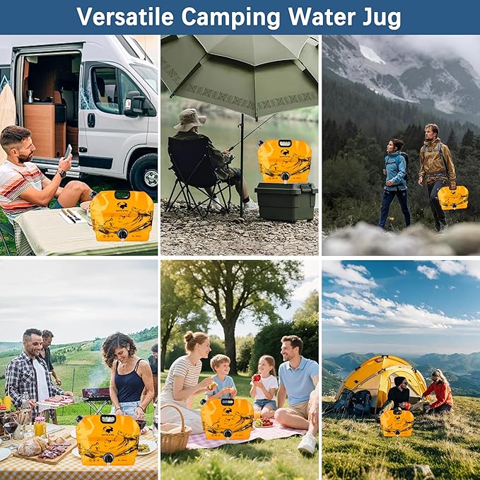 Water Jug Camping 2.1 Gallon Collapsible with Spigot, BPA Free Portable Water Pouch Foldable Water Bags for Outdoor Hiking, Travel and Emergency & Water Storage Containers (Orange-2Pcs)