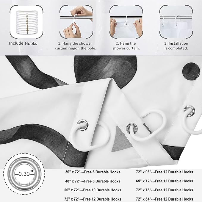 Black Bow Shower Curtain, Black and White Modern Aesthetic Bowknot with Polka Dot Cute Girly Bathroom Curtain Waterproof Fabric Machine Washable with Hooks, 60" Wx72 L