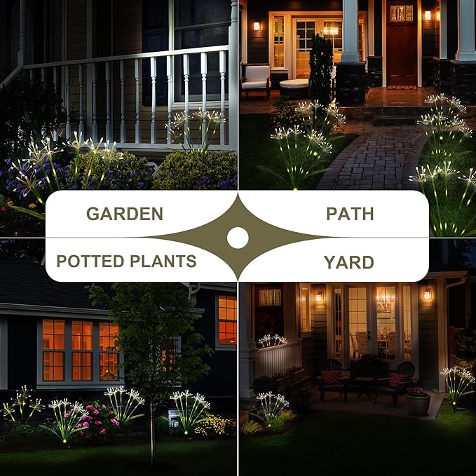 Solar Garden Lights Outdoor: Waterproof 2-Pack DIY Decorative Firework Lights with 2 Modes for Yard Patio Pathway Outside Fairy Decor - Gifts for Women Mom Mothers Day Warm White