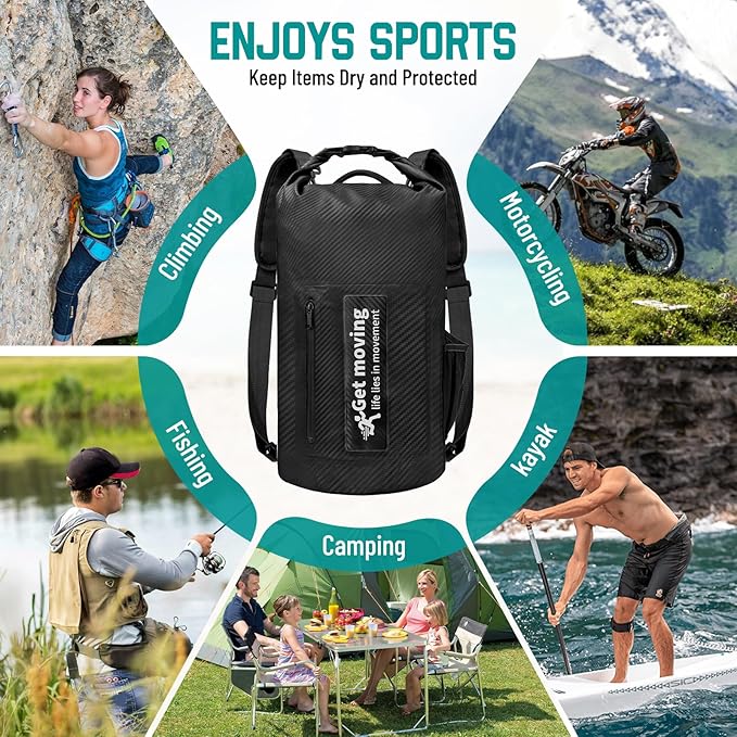 BKNOOU Dry Bag Waterproof Backpack for Women Men, 10L/20L Roll Top Dry Bags for Kayaking Waterproof Bag for Travel, Boating, Beach, Camping, Hiking & Rafting, Dry Storage Bag with Phone Pouch