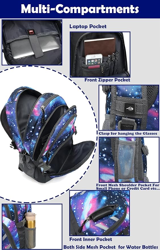 ProEtrade Extra Large Backpack Bookbag for College Laptop Travel, Fit Laptop Up to 17 inch with USB Charging Port Multi Compartment Anti theft, Gift for Women Men (Light Galaxy)
