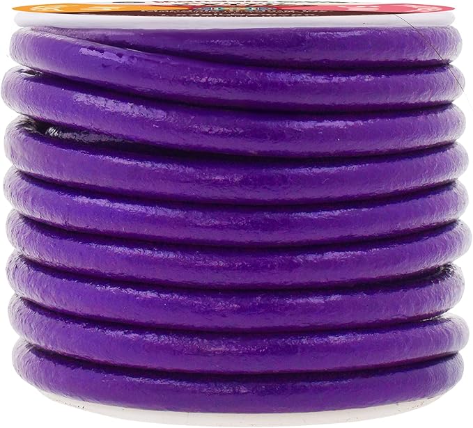 Mandala Crafts Round Genuine Purple Leather Cord for Jewelry Making – 5mm Cowhide Leather Rope String Lace for Kumihimo – 4.4 Yards Cowhide Craft Cording Spool