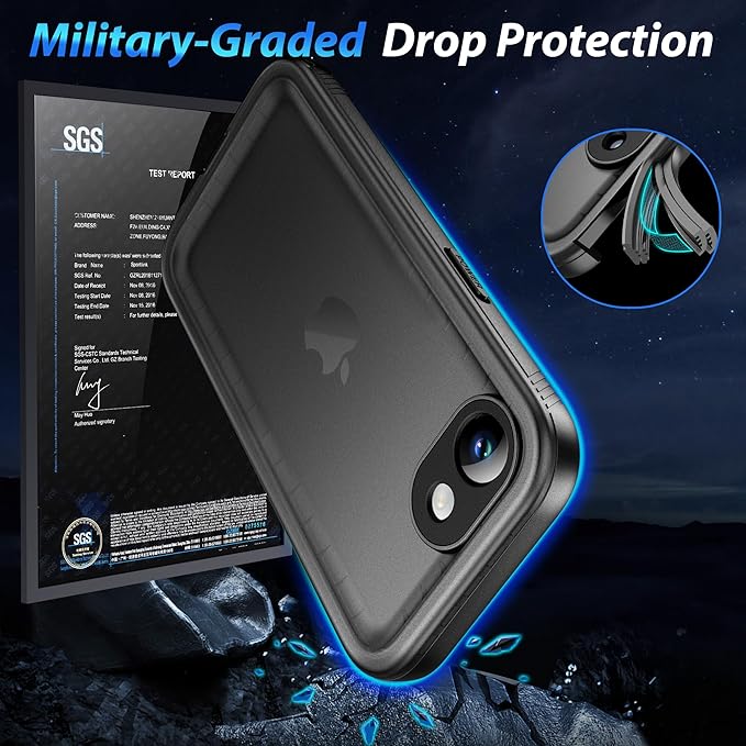 SPORTLINK for iPhone 16e Case/iPhone 17e Case, IP68 Waterproof Military Protective Full Body Heavy Duty Shockproof 360 Sealed Dustproof with Camera Screen Protector Cover for i Phone 16 e 6.1" Black