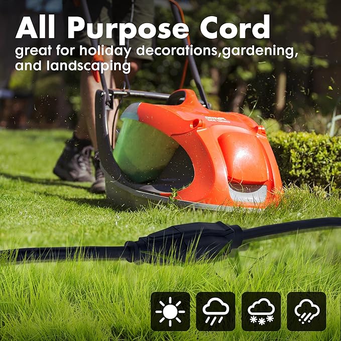 6ft Black Outdoor Extension Cord Waterproof, UL Listed, 16/3 SJTW Heavy Duty 3 Prong, 16 Gauge 13A Power Cord Ideal for Indoor Outdoor Lights, Appliances, and Lawn