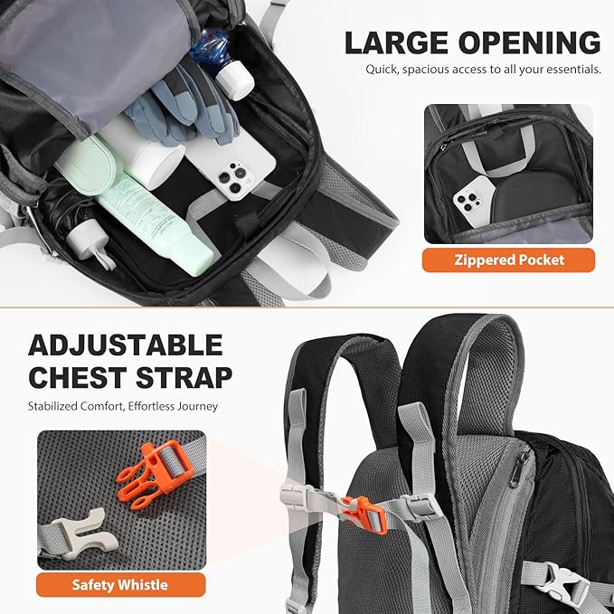 20L Hiking Backpack Lightweight Packable Hiking Daypack, Foldable Small Travel Outdoor Camping Shoulder Bag with Wet Dry Separation (Black)