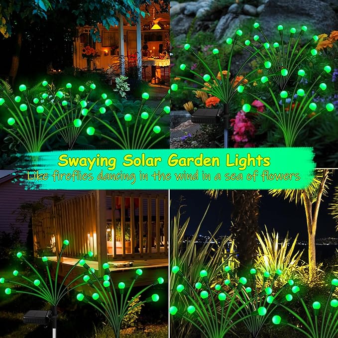 Solar St Patricks Day Lights Outdoor, 6 Pack 48 LED Solar Green Firefly Lights Waterproof, Sway by Wind, Swaying Light for Yard Patio Backyard Garden Planter Flower Bed Pathway Outdoor Decoration