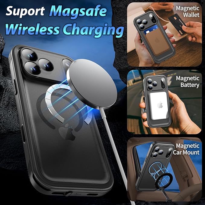 SPORTLINK for iPhone 17 Pro Max Case, IP68 Waterproof Military Protective Full Body Heavy Duty Shockproof 360 Sealed Dustproof with Camera Screen Protector Cover for i Phone 17 Pro Max 6.9" Mag/Black