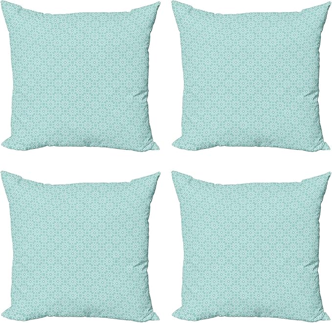 Ambesonne Celtic Decorative Throw Pillow Case Pack of 4, Aqua Celtic Style Twisted Crossed Repeating Circle and Bent Line Webs Print, Cushion Cover for Couch Living Room Car, 20", Teal White
