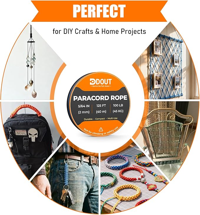DDOUT 2mm Paracord 100lb, Thin Micro Paracord Rope, DKBlue 125FT Nylon Cord for Crafting, DIY Projects, Fishing, Camping & Outdoor