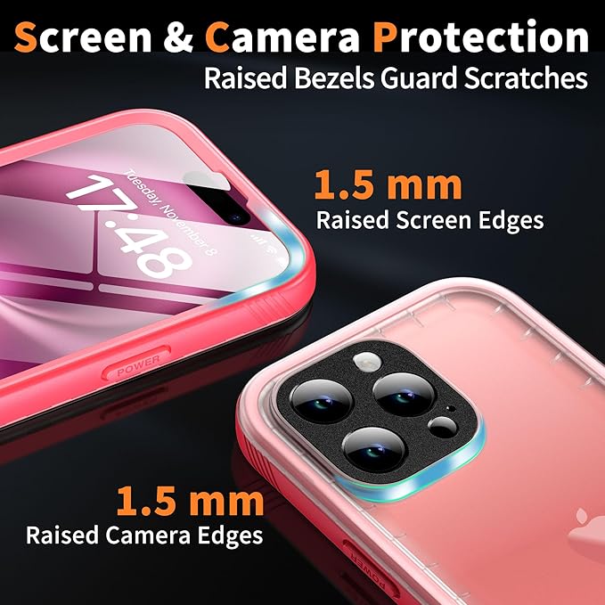 Cozycase for iPhone 16 Pro Max Case Waterproof - 360 Heavy Duty with Screen/Camera Protector Shockproof IP68 Underwater Dustproof Water Shock Proof Full Body/Front and Back Case Pink/Frosted Clear