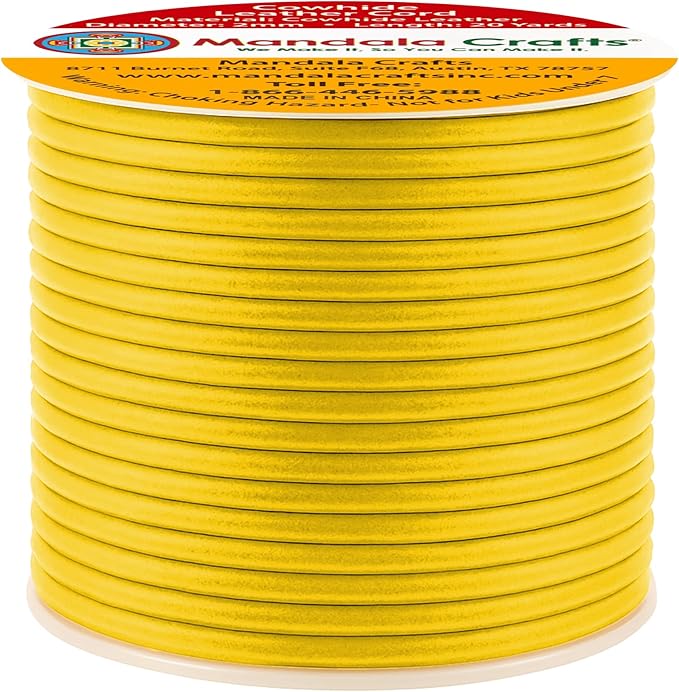 Mandala Crafts Round Genuine Yellow Leather Cord for Jewelry Making – 2mm Cowhide Leather Rope String Lace for Kumihimo – 20 Yards Cowhide Craft Cording Spool