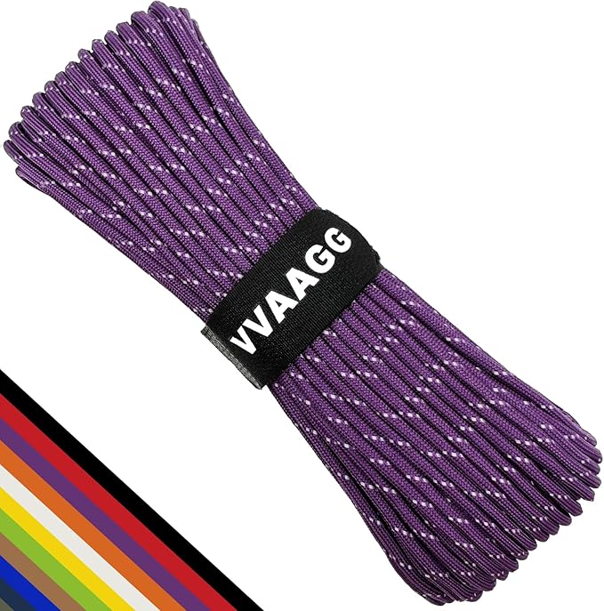 VVAAGG Reflective Paracord Rope 100FT, 7 Strand Nylon para Cord Lanyard Utility 550 Parachute Cord, 4mm Thin Tent Rope for Outdoor Camping Hiking