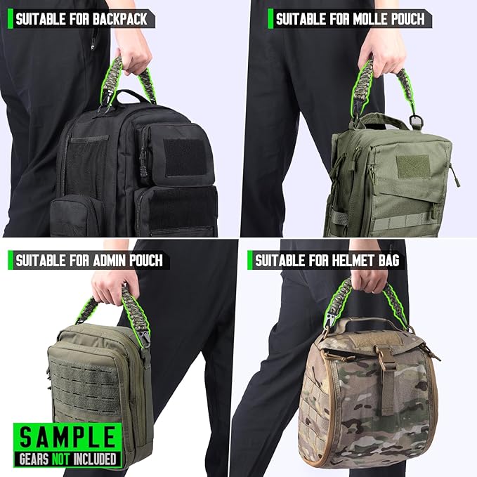 Tactical Paracord Handle，9-core Weaving Paracord Strap for Bag Strap Replacement，Molle Attachment with Metal/Plastic Clips for Backpack Sling Bags Water Bottle Holder