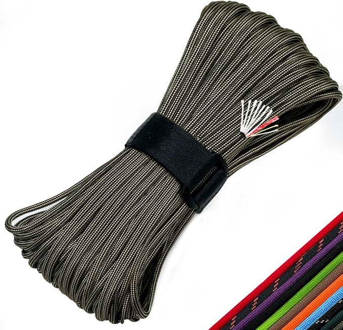 Survival Paracord 550 Fire Paracord Survivor Cord Nlyon Rope 10 Strands US Military Type III 550 Parachute Cord with Integrated Fishing Line, Fire-Starter Tinder 4 in 1