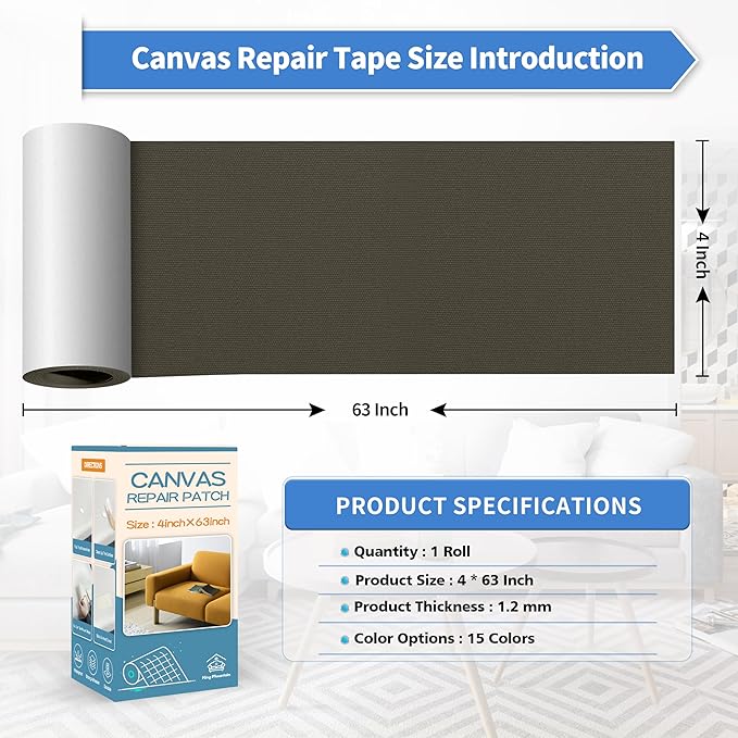 KING MOUNTAIN Canvas Repair Tape,Outdoor Gear Patch, 4×63 Inches,Waterproof,Self-Adhesive for Repairing Boat Covers,Sun Shades,Sofas,Tents,Lounge Chairs,Awnings (Dark Green)