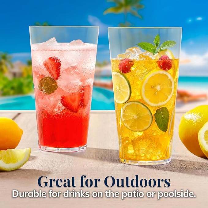 US Acrylic Palmetto [Set of 16] 20 ounce Plastic Stackable Water Tumblers in Clear, Lightweight Value Set of Drinking Cups, Reusable, BPA-free, Made in the USA, Top-rack Dishwasher Safe