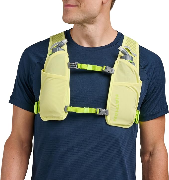 Nathan QuickStart Hydration Pack Vest with Bladder or flasks, Storage Pockets, Breathable Moisture-Wicking Fabric, Adjustable Straps for Running, Hiking, Walking, Marathons, Obstacle Races