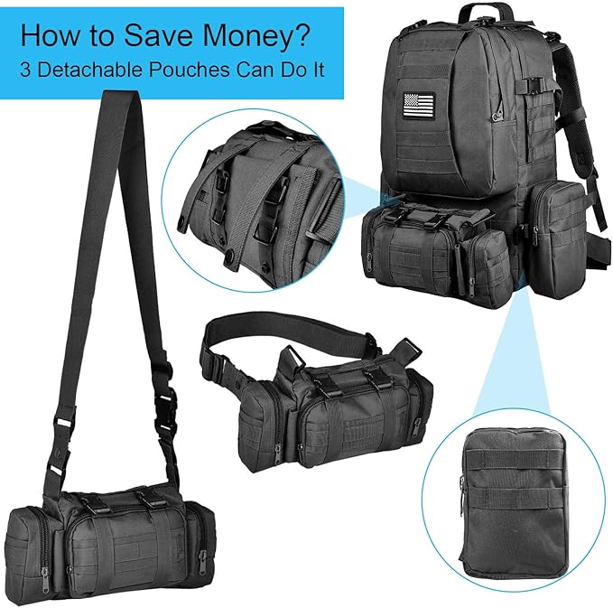 CVLIFE Tactical Backpack Military Army Rucksack 60L Large Assault Pack Detachable Molle Bag