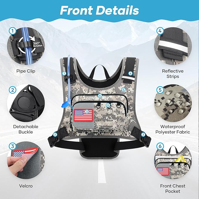 Maelstrom Running Vest, Detachable Hydration Backpack for Men Women with 2L Water Bladder & Chest Pack, Breathable Hiking Water Backpack for Cycling, Climbing, Marathon