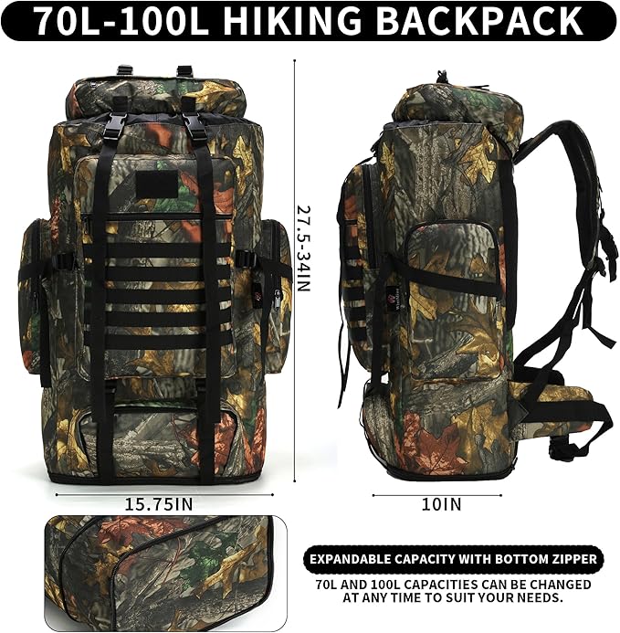 Hiking Backpack for Men 70L/100L Camping Backpack Military Rucksack Molle 3 Days Assault Pack for Climbing | Camping Backpack, 3 Days Assault Pack, for Climbing