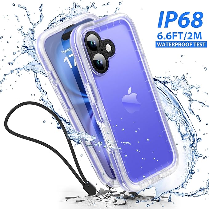 SPORTLINK for iPhone 16 Waterproof Case - Shockproof Dustproof Case with Built-in Clear Screen Protector, Full Body Heavy Duty Sealed Protective Cover for i Phone 16 6.1" Frosted Clear