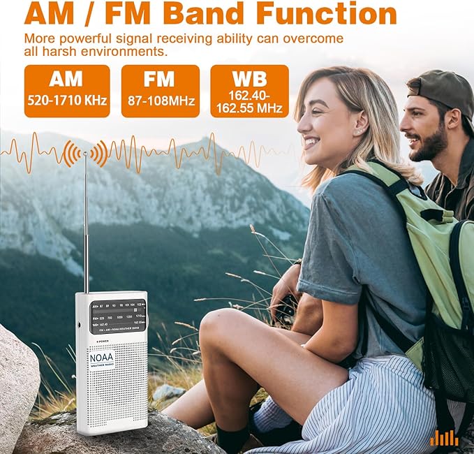 Goodes NOAA Weather Radio, AM FM NOAA Emergency Radio Portable with Best Reception, Headphone Jack, Powered by 2 AA Battery, Transistor Radios Battery-Operated for Emergency, Hurricane, Home(White)