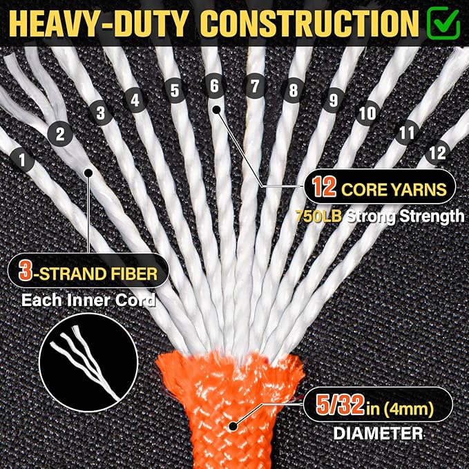 Paracord Rope 750 lb - 100ft 5/32" Parachute Cord 4MM 12-Strand para Cord - Heavy Duty Spool String for Survival,Camping Gear, Survival Bracelet, Clothesline - Orange