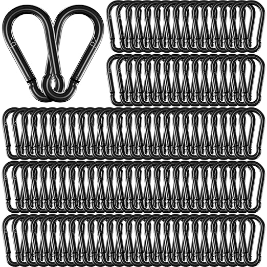 100 Pack 3" Heavy Duty Spring Snap Hook Carabiners, M8 5/16" Galvanized Steel Black Carabiner Clip, Quick Link Keychain for Hammock Swing Set Outdoor Travel Camping Fishing Hiking