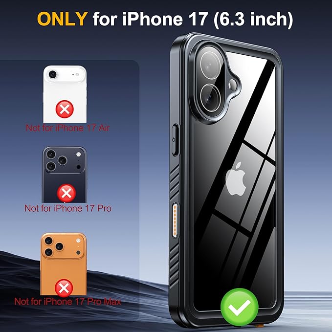 ANTSHARE for iPhone 17 Case, IP68 Waterproof Shockproof Case, [Built-in Screen Protector] - 12 FT Military Dropproof - Full Body Heavy Duty Rugged Phone Cover 6.3 inches - Blue/Clear