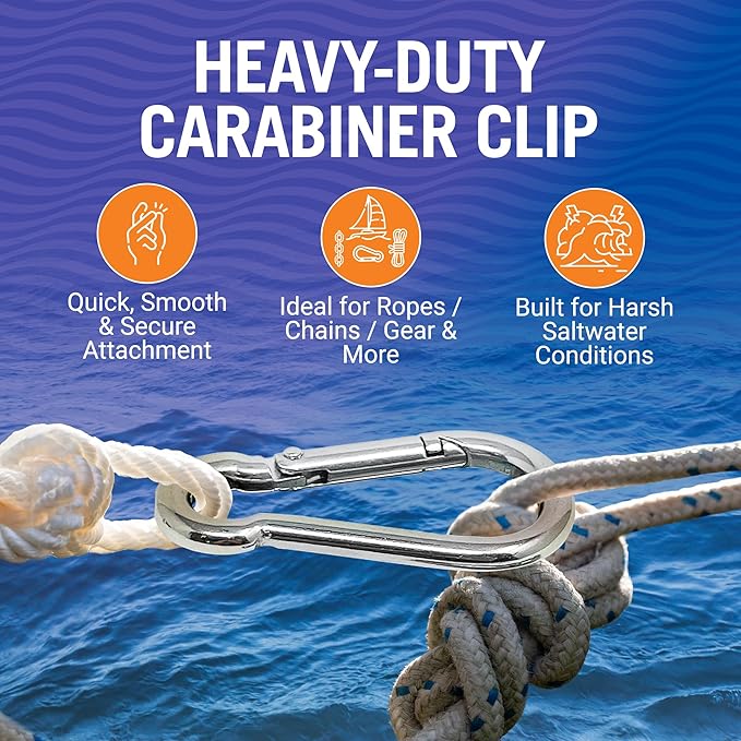 Stainless Steel Carabiner Clip, 4 Pack, 316 Marine Grade, Heavy Duty Spring Snap Hooks, Mini and Large Sizes, 2" to 4" Options