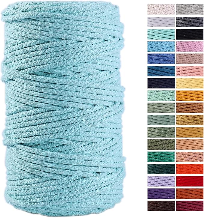 Light Blue Macrame Cord 4mm x 109Yards,Colored Cotton Rope Craft Cord Colorful Cotton Cord Twine for Wall Hanging Plant Hangers Crafts Knitting Decorative Projects