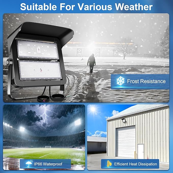 75000LM Dimmable Led Stadium Flood Light 3000W Equivalent Super Bright 0-500w Led Arena Lights 100-277v 5000k Yoke Mount Ip66 Waterproof Outdoor Wall Light Commercial for,Yard,Barn,Court