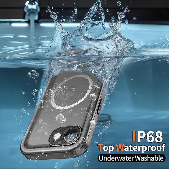 Cozycase TOP Military Shockproof IP68 Waterproof Case for iPhone 16e/iPhone 17e [Compatible with MagSafe] Heavy Duty 360 Full Body with Screen Camera Protector Double Dustproof Hard Tough Cover Black