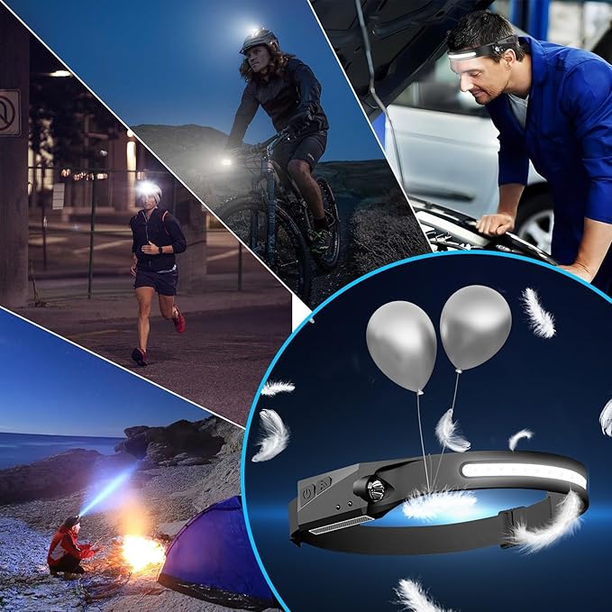 Bud K 96pack Headlamp Rechargeable, 1000 Lumen Headlamps for Adults, 230 Angles Wide Beam Headlamp & Spotlight, 6 Modes, Lightweight Head Lamps for Camping Running Cycling (96)