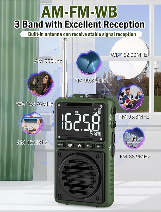 Digital AM FM Weather Band Radio with Flashlight,850mAh Rechargeable Portable Pocket Radio with Best Reception,LCD Screen, Back Clip,Stereo Earphone Jack, SOS Alarm,Sleep Timer for Jogging,Walking