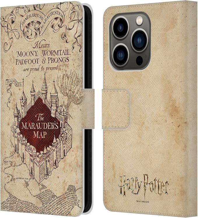 Head Case Designs Officially Licensed Harry Potter The Marauder's Map Prisoner of Azkaban II Leather Wallet Case Compatible with Apple iPhone 14 Pro
