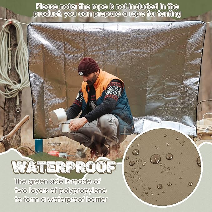 Kingdder 2 Pcs Heavy Duty Emergency Blankets for Survival Camping Blanket Insulated Tarp 60 x 82 Inches Outdoor Waterproof Thermal Reflective Tarp Tent Insulation for Camp Hiking Picnic
