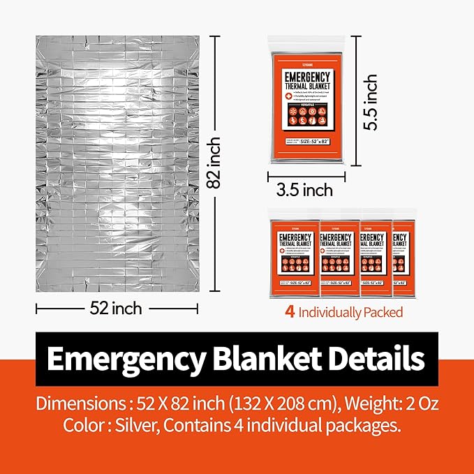 Emergency Thermal Blankets,4 Pack,Space Mylar Blanket Survival kit