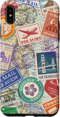World Map Travel Passport Stamps Postage Stamp Case for iPhone Xs Max