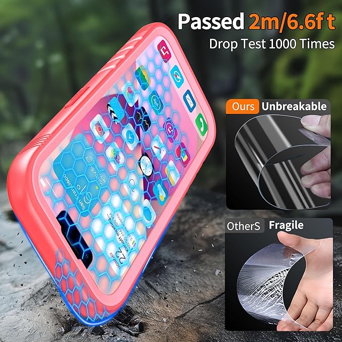 Cozycase for iPhone 15 Pro Waterproof Shockproof Dustproof Case - Heavy Duty/360 Full Body/Military Grade/Protective/Rugged 【8FT Drop Proof】 Built in Screen/Camera Protector with Lanyard Pink