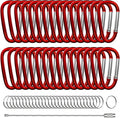 30PCS Aluminum Carabiner Clips, 2" D Shape Spring Snap Hooks Carabiner with 30PCS Keyring Keychain Hook