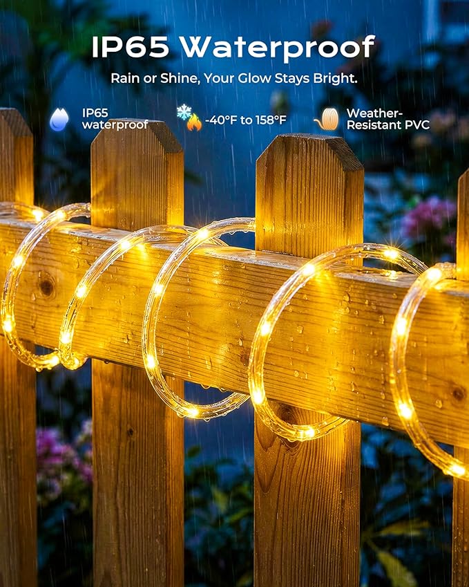 Brightown 2 Pack Solar Rope Lights, Total 78FT 200LED Warm White Solar String Lights Outdoor, IP65 Waterproof Solar Powered Fairy Lights with 8 Lighting Modes for Yard Garden Patio Tree Decoration