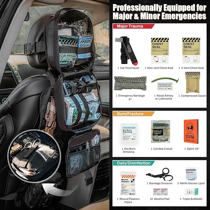 RHINO RESCUE Vehicle IFAK Trauma Kit with C-A-T Tourniquet, Tactical First Aid Kit Molle Pouch Black